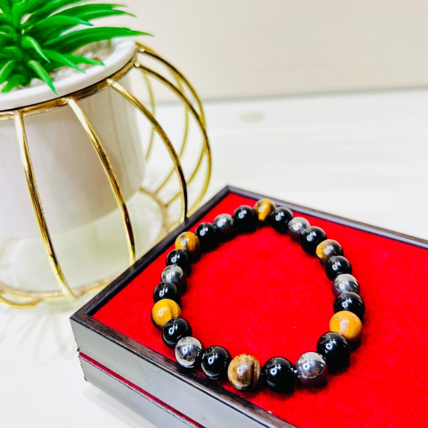 Triple Protection Bracelet – Black Obsidian, Tiger Eye & Hematite - Ankshaktiyaan by seemaa arora