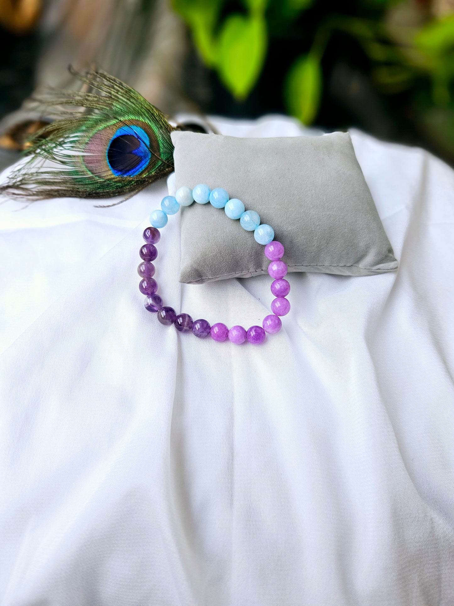 Stress Shield Bracelet – Amethyst, Aquamarine & Lepidolite for Calm & Balance