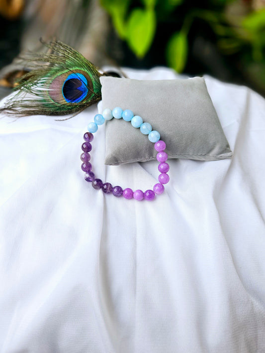 Stress Shield Bracelet – Amethyst, Aquamarine & Lepidolite for Calm & Balance