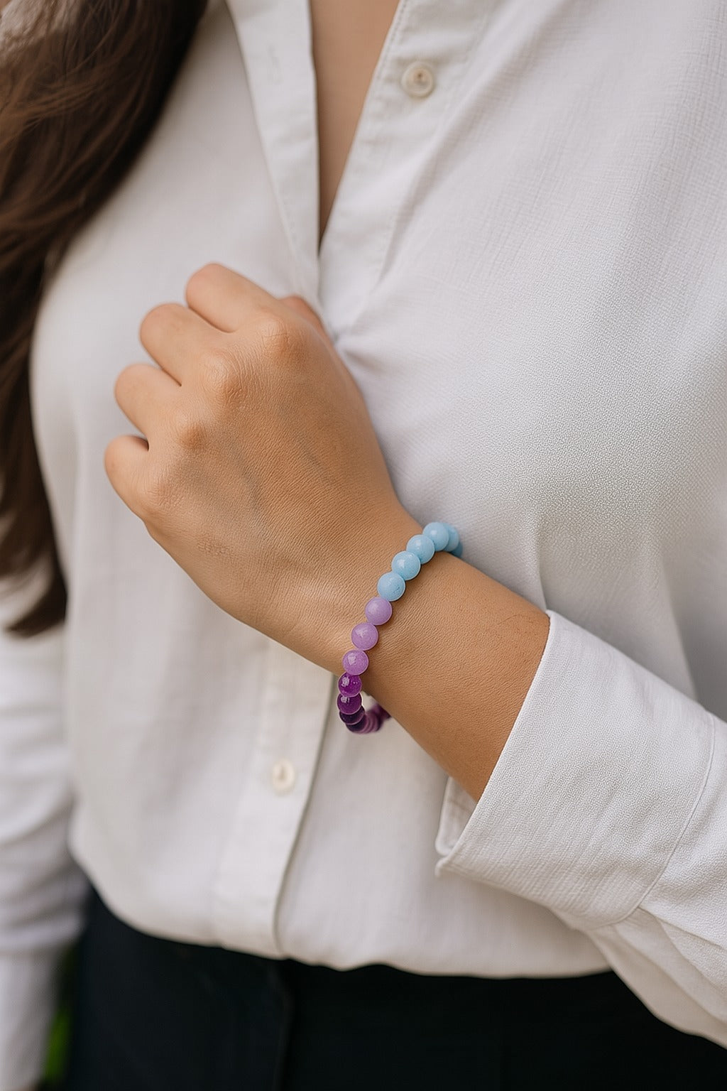 Stress Shield Bracelet – Amethyst, Aquamarine & Lepidolite for Calm & Balance