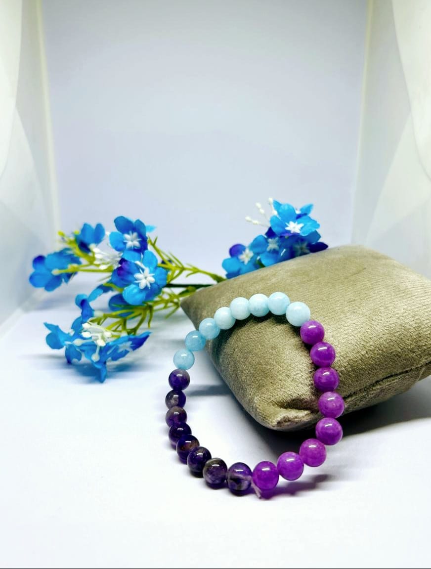 Stress Shield Bracelet – Amethyst, Aquamarine & Lepidolite for Calm & Balance