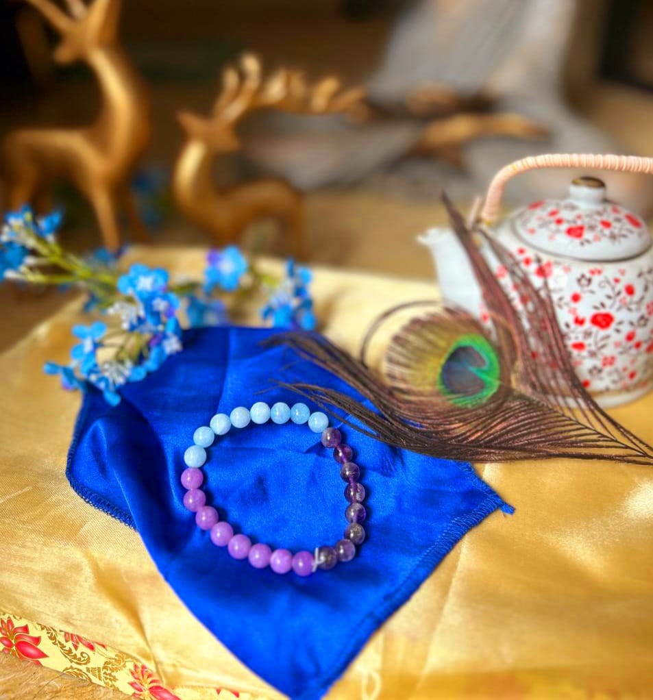 Stress Shield Bracelet – Amethyst, Aquamarine & Lepidolite for Calm & Balance