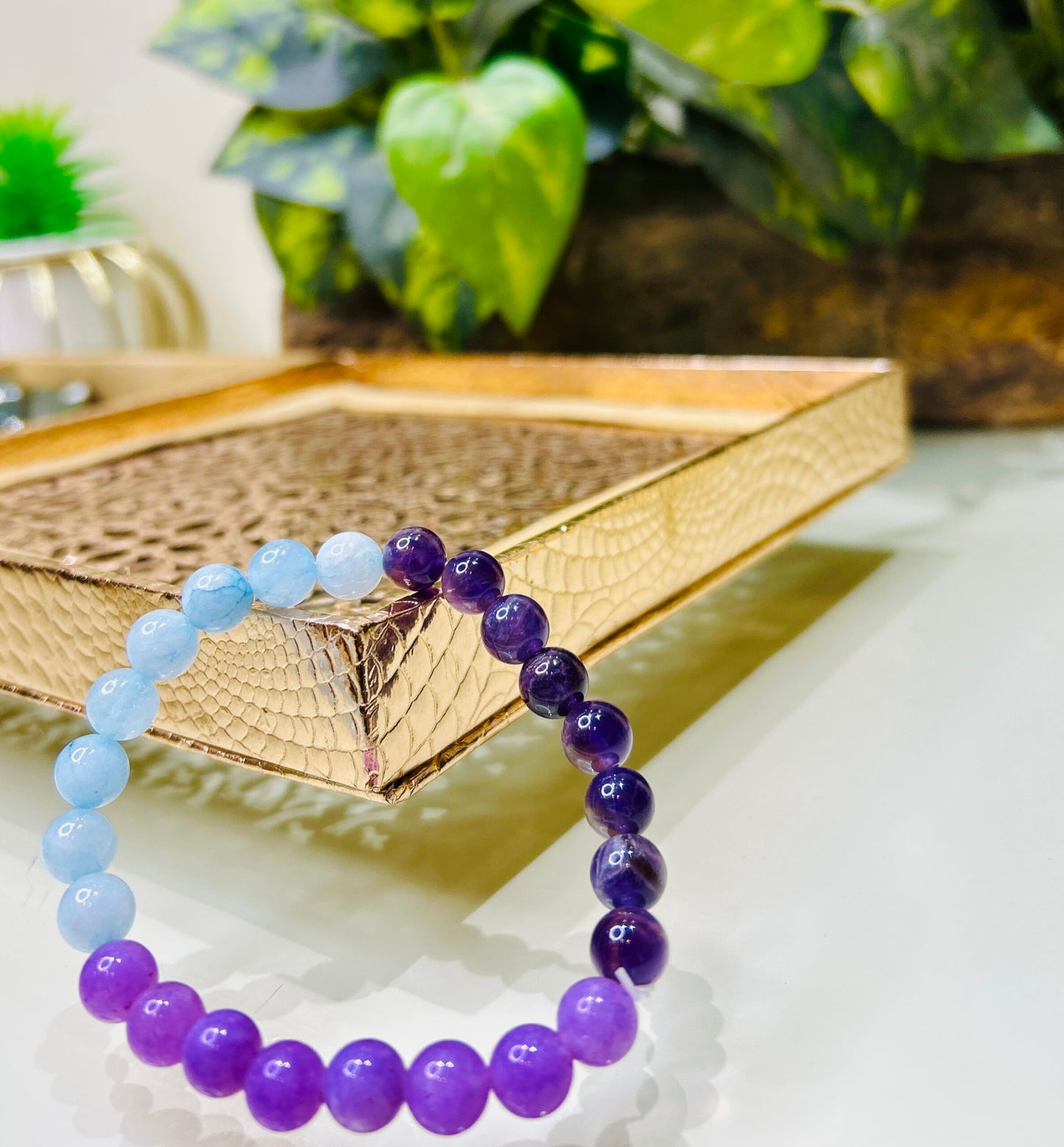 Stress Shield Bracelet – Amethyst, Aquamarine & Lepidolite for Calm & Balance