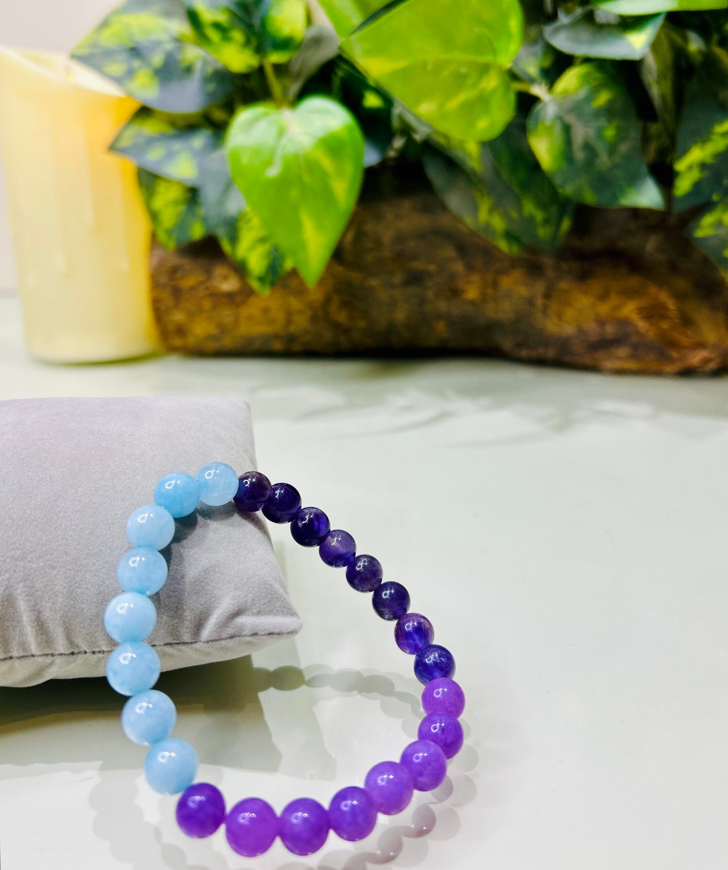 Stress Shield Bracelet – Amethyst, Aquamarine & Lepidolite for Calm & Balance