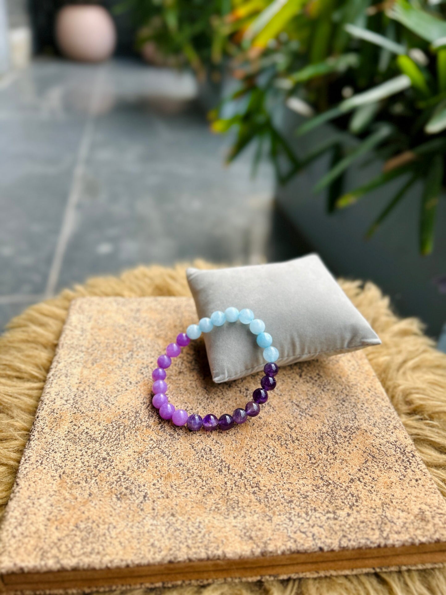 Stress Shield Bracelet – Amethyst, Aquamarine & Lepidolite for Calm & Balance