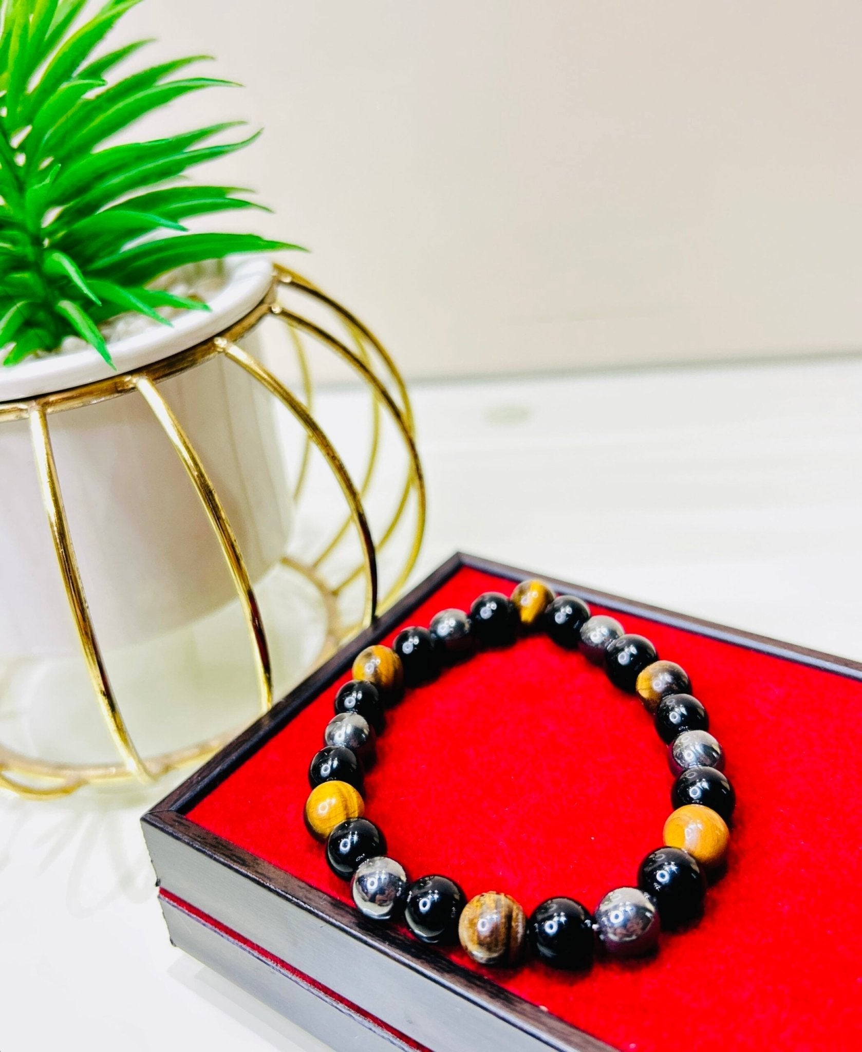 Triple Protection Bracelet – Black Obsidian, Tiger Eye & Hematite - Ankshaktiyaan by seemaa arora