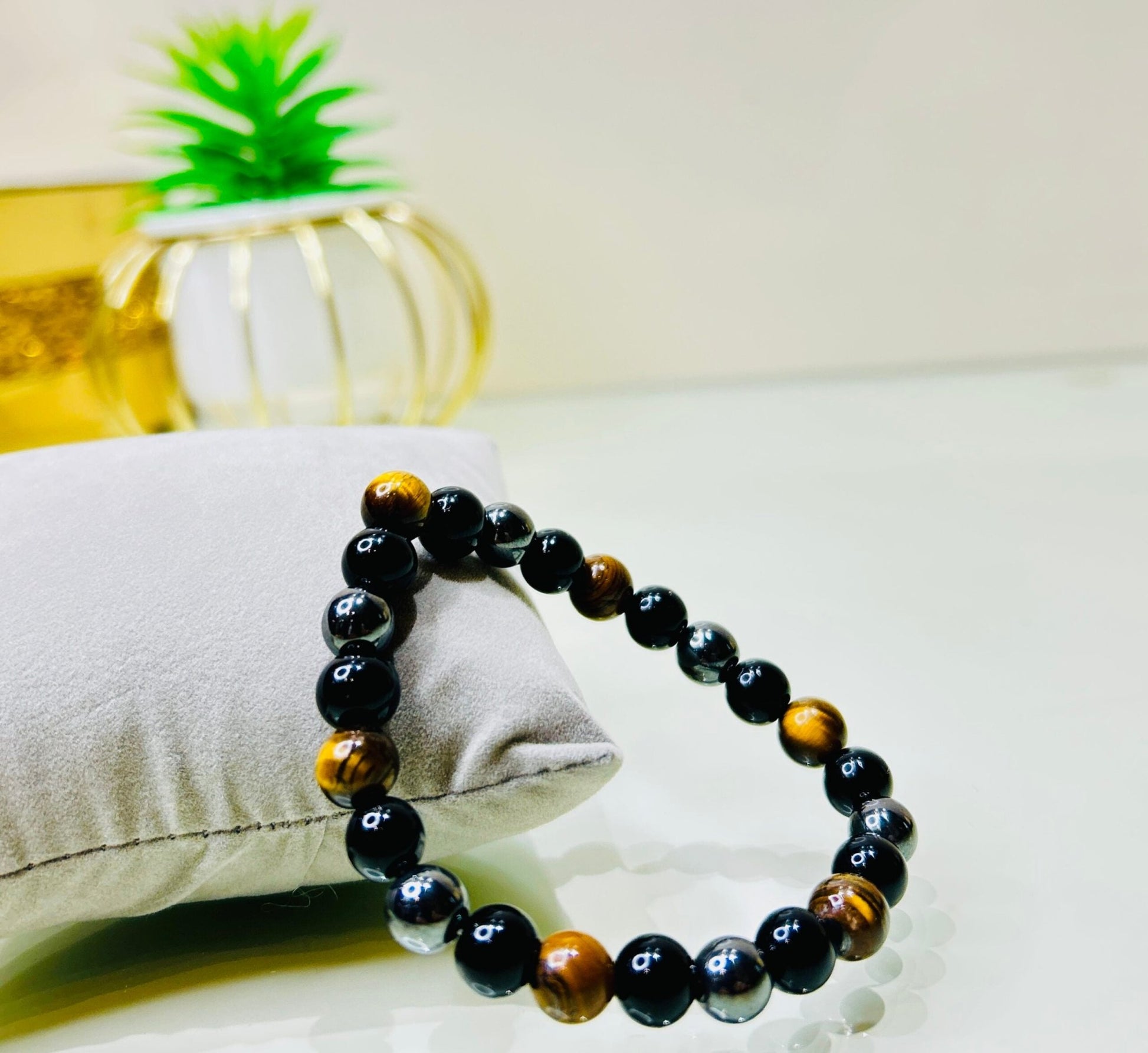 Triple Protection Bracelet – Black Obsidian, Tiger Eye & Hematite - Ankshaktiyaan by seemaa arora